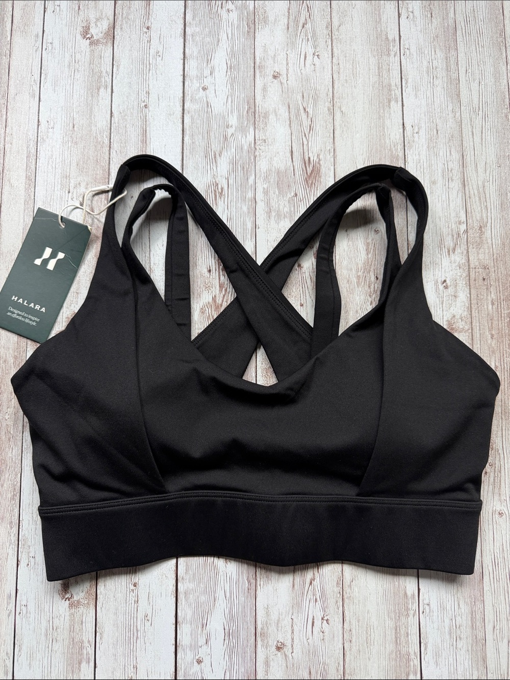 Halara Sports Bra Double Strap Criss Cross Layered sz Large Black High Support